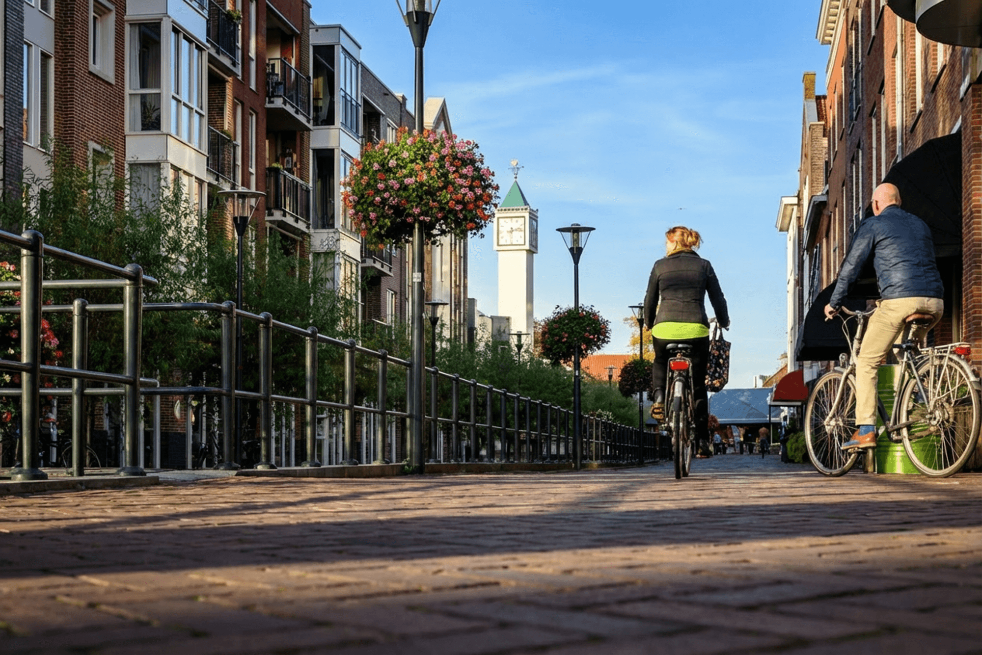 Makelaar Amersfoort – woningbezichtiging met Ditters Makelaars Jorik Otten, Makelaar van Ditters Amersfoort loopt naar de voordeur van de Ditters locatie in Amersfoort voor een bezichtiging, met aktetas en rode fiets bij de gevel.