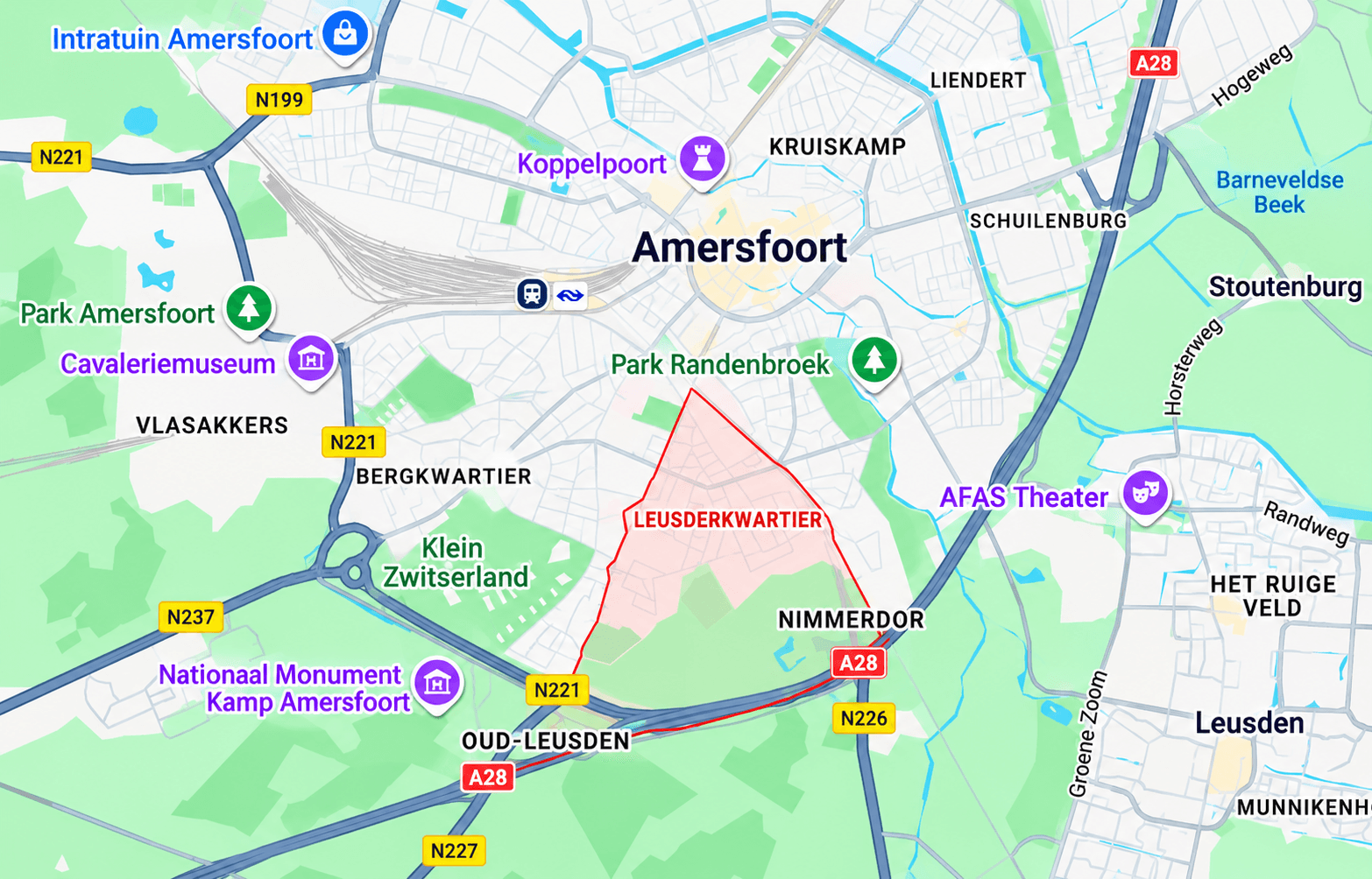 Kaart van Amersfoort met de locatie Laurens Costerplein 14 in het Leusderkwartier